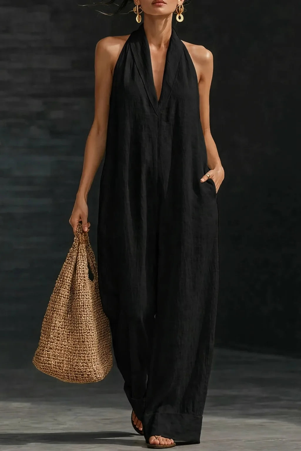 V-Neck Pocket Jumpsuit