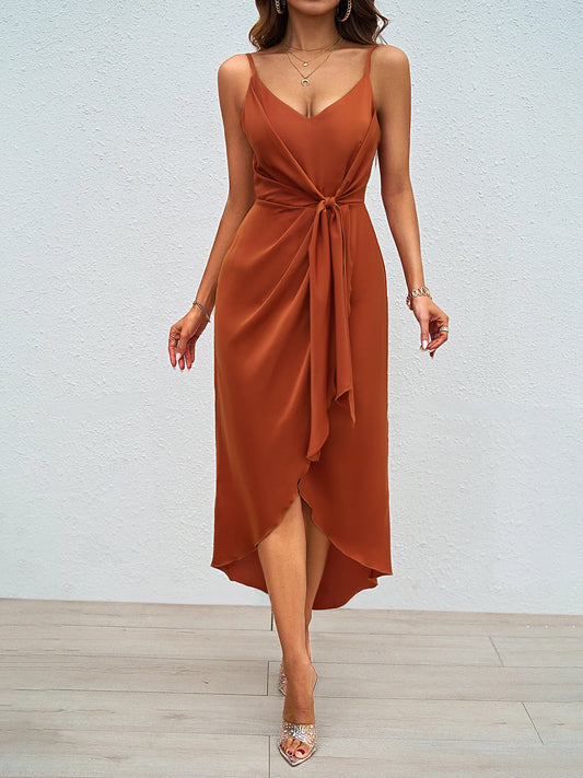 Ruched tie front midi dress