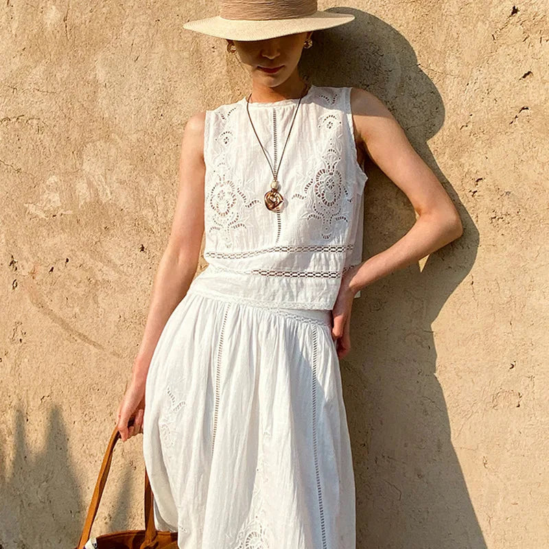 Floral embroidered sleeveless top