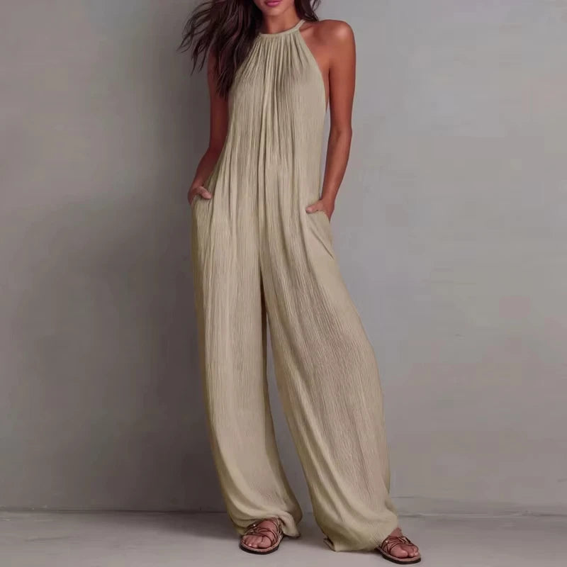 Pleated halter neck jumpsuit