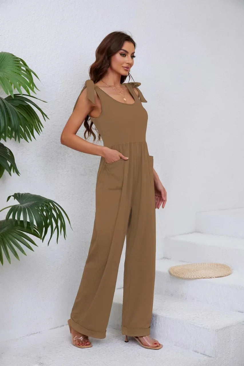 Scoop neck tie strap jumpsuit