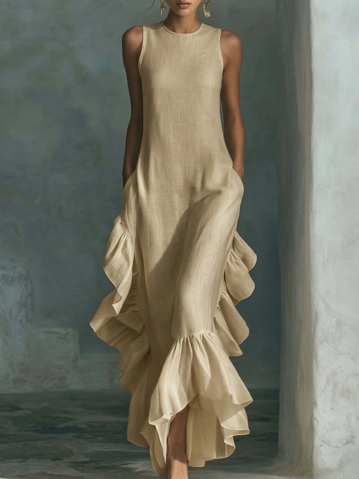 Solid color ruffle dress
