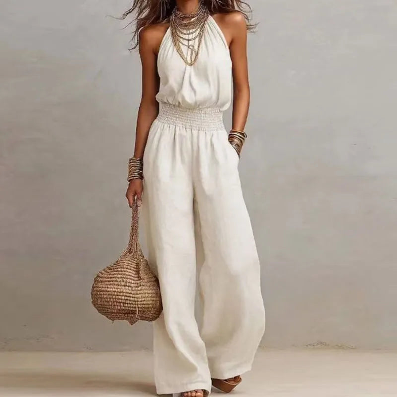 Halter neck linen jumpsuit