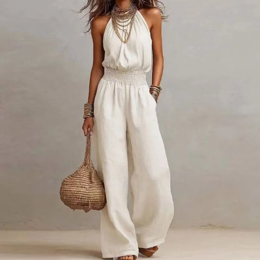 Halter neck linen jumpsuit