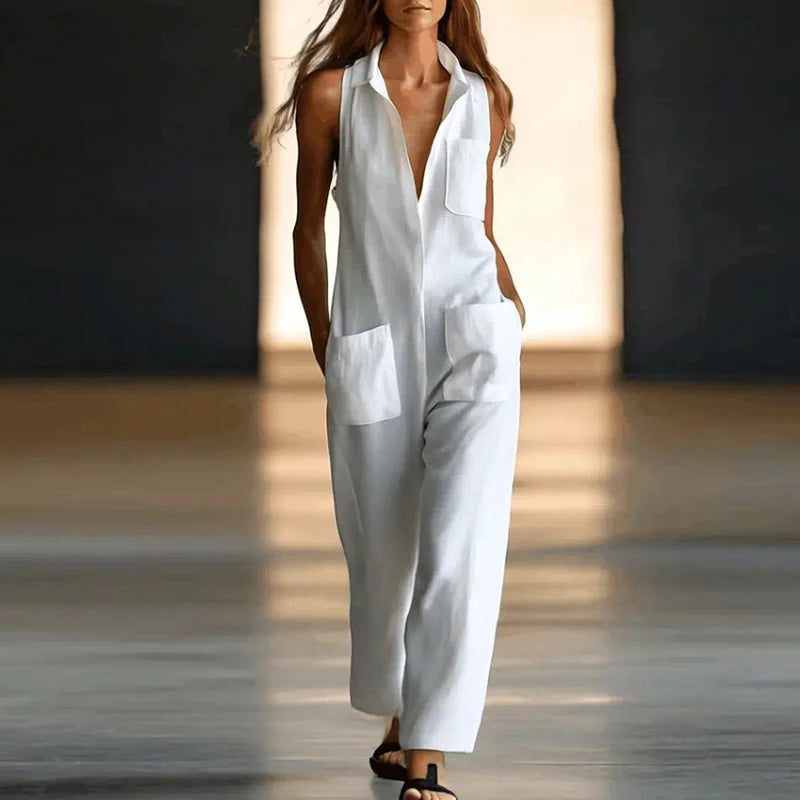 Collared sleeveless jumpsuit