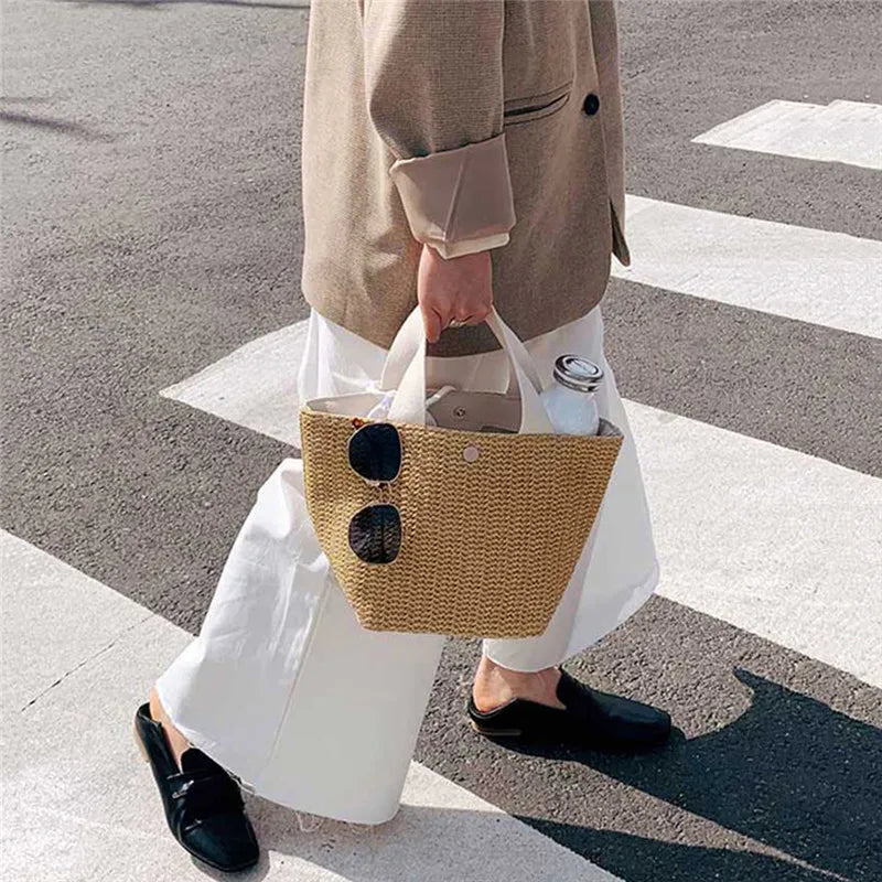 Compact Straw Tote Bag