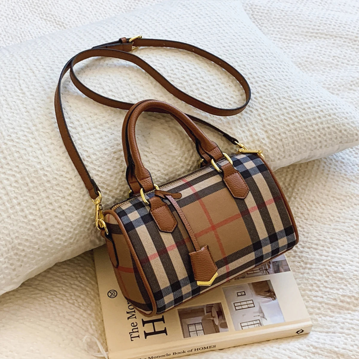 Checkered crossbody handbag women