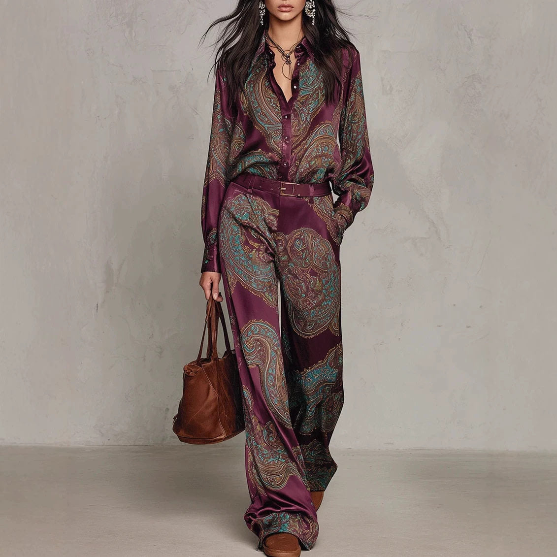 Satin look paisley set