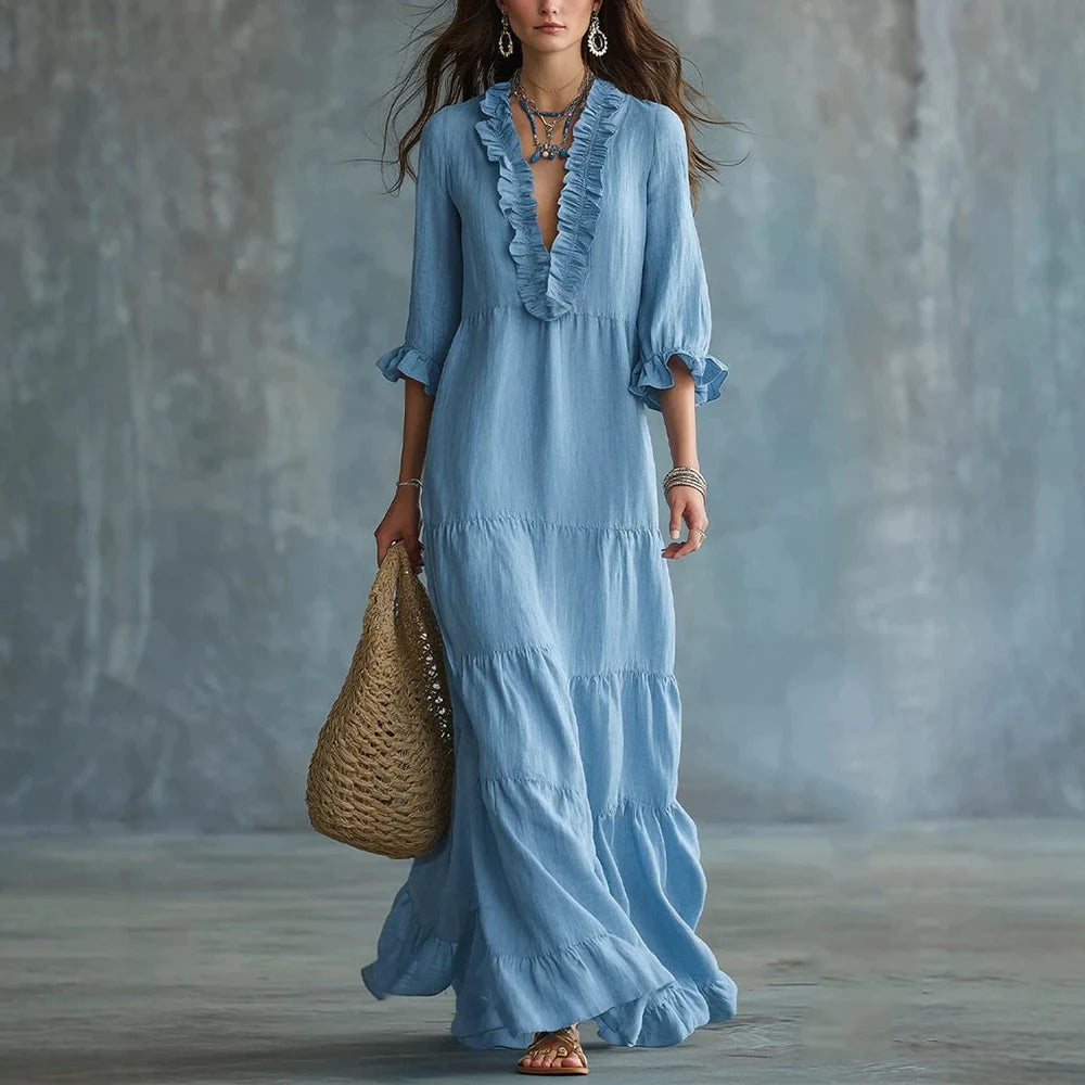 Blue tiered maxi dress