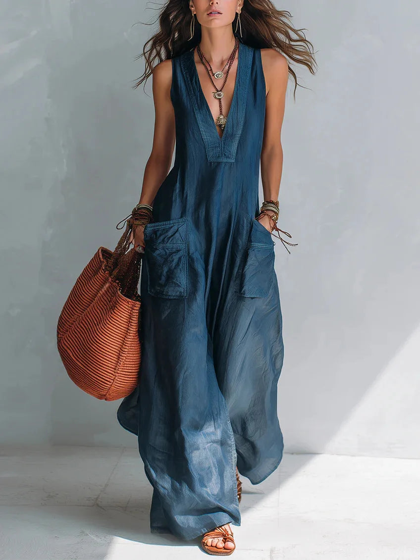Deep V neck wide leg jumpsuit