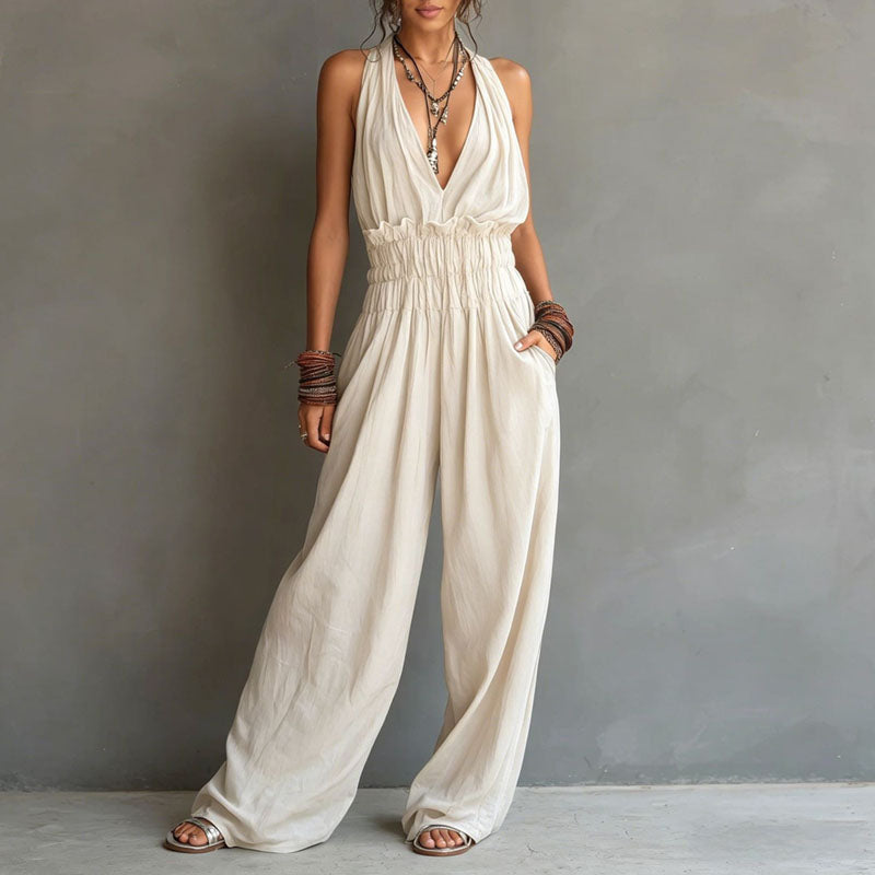 Deep V neck jumpsuit