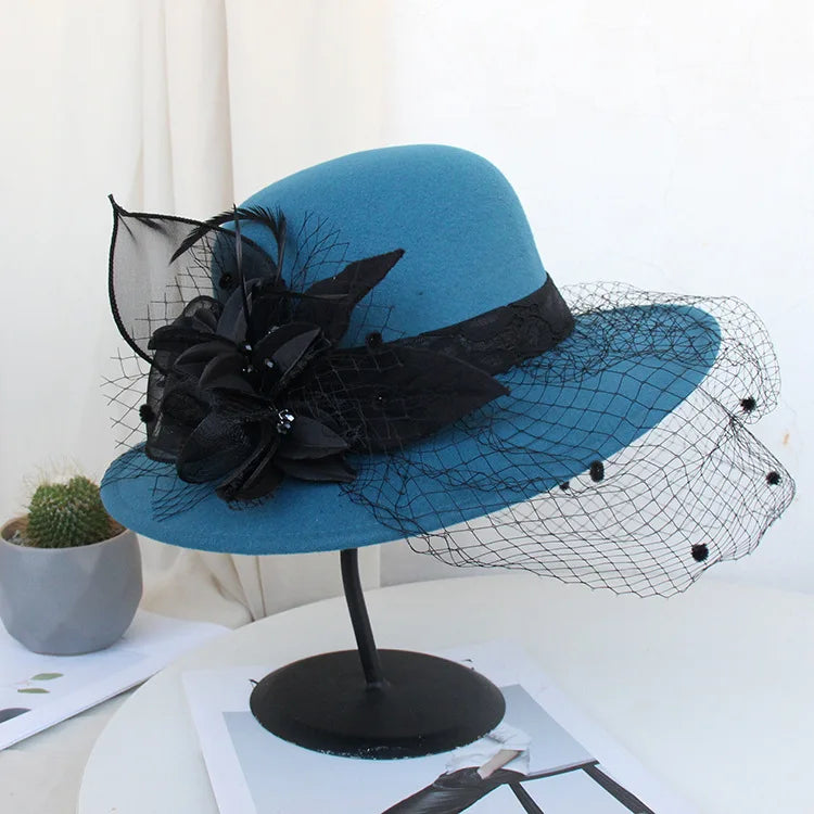 Floral Appliqué Wide Brim Hat
