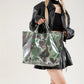 Glossy green camo handbag