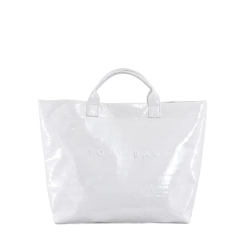 White glossy tote bag