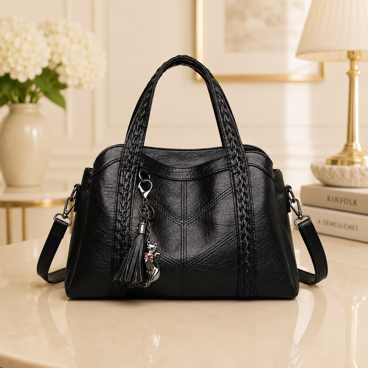 Black tote handbag women
