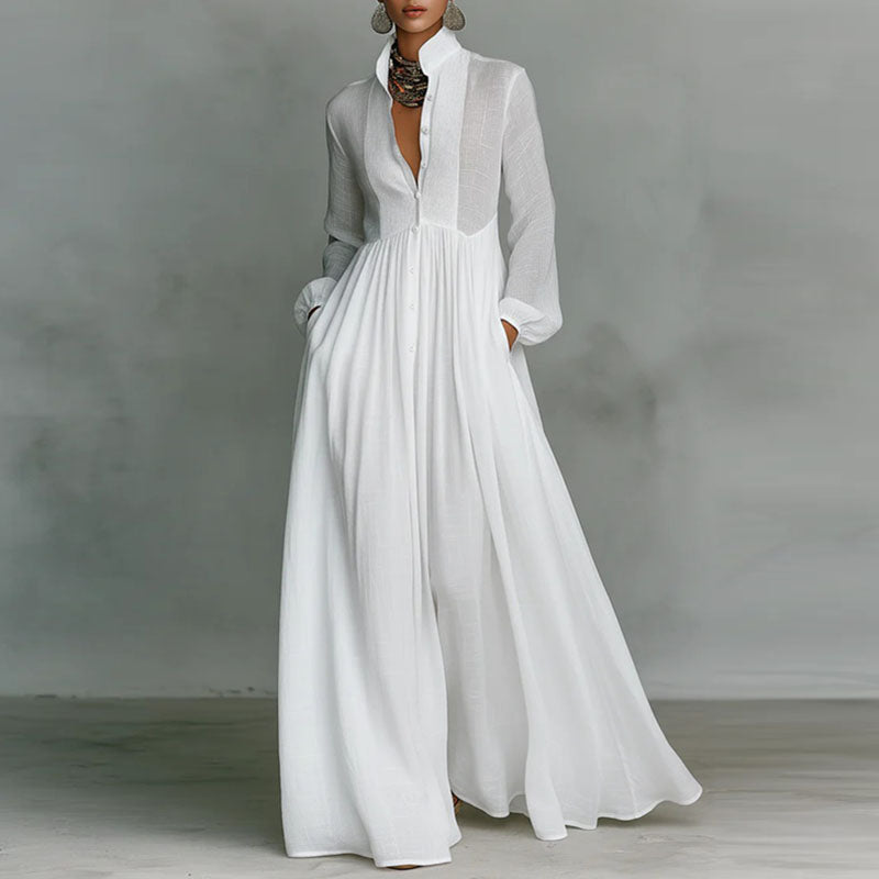 White button front long dress