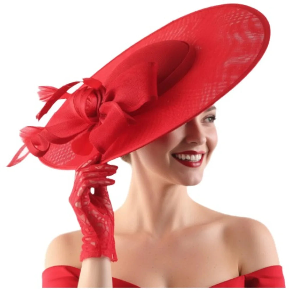 Red wide brim church hat