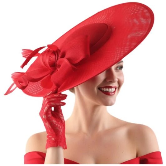 Red wide brim church hat