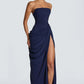 Black elegant slit dress side view