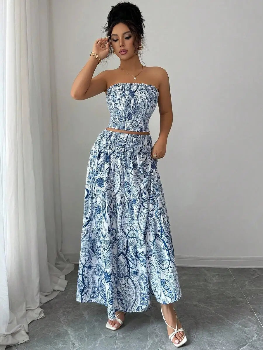 Blue paisley maxi skirt set