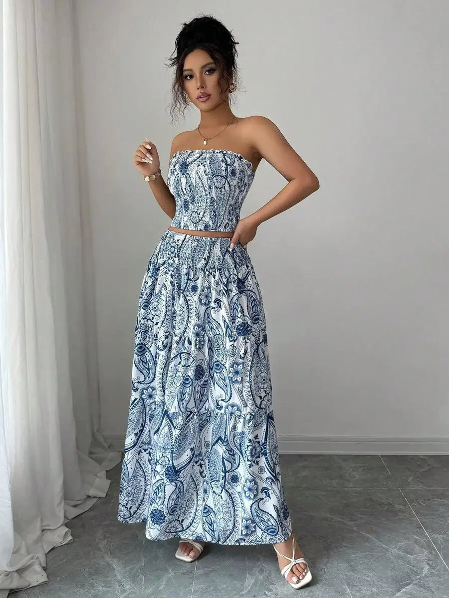 Blue white matching pants set