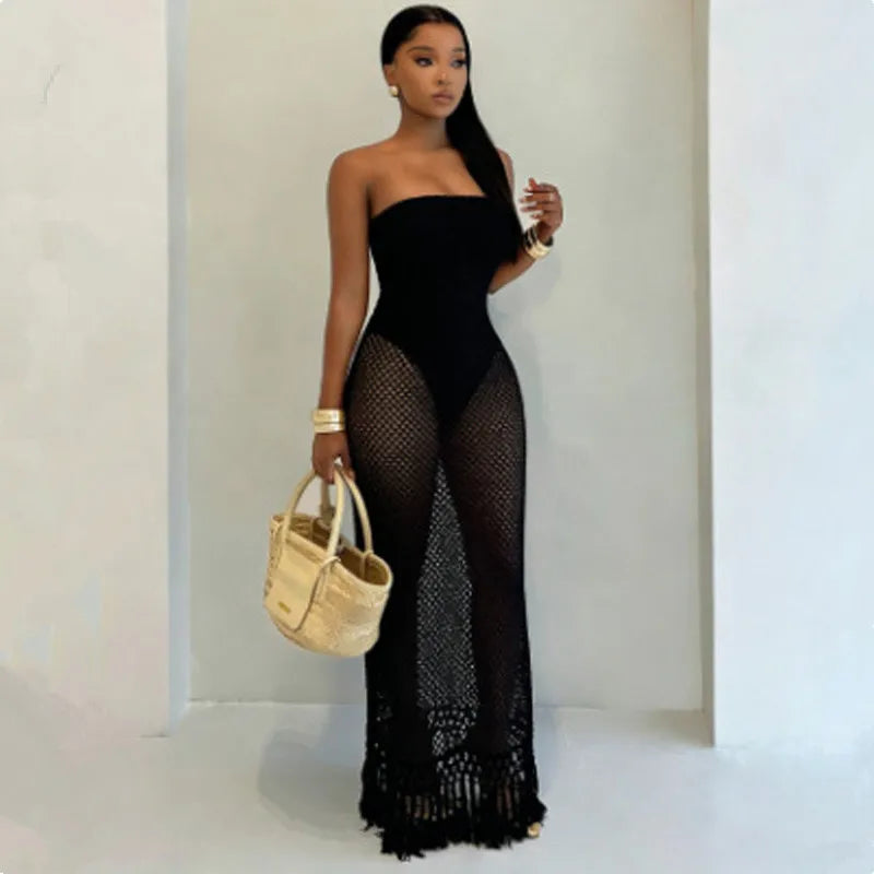 Black mesh beach cover up