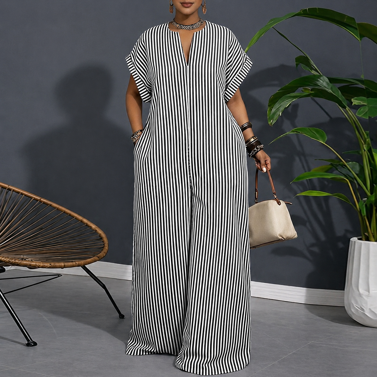 Vertical stripe jumpsuit