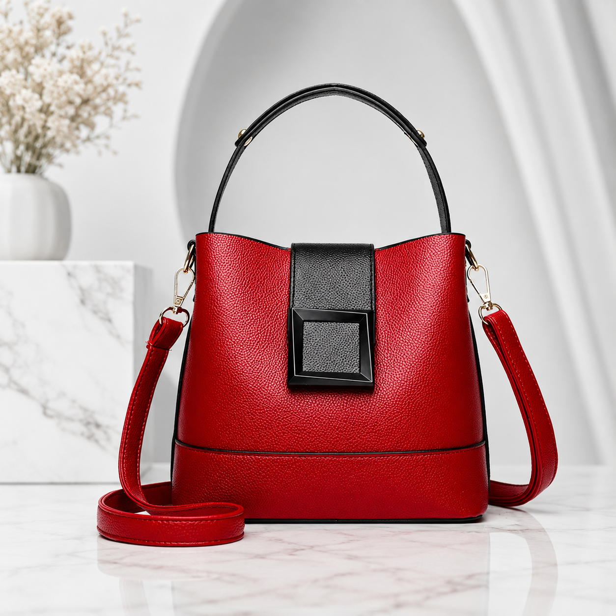 Red Adjustable Strap Handbag