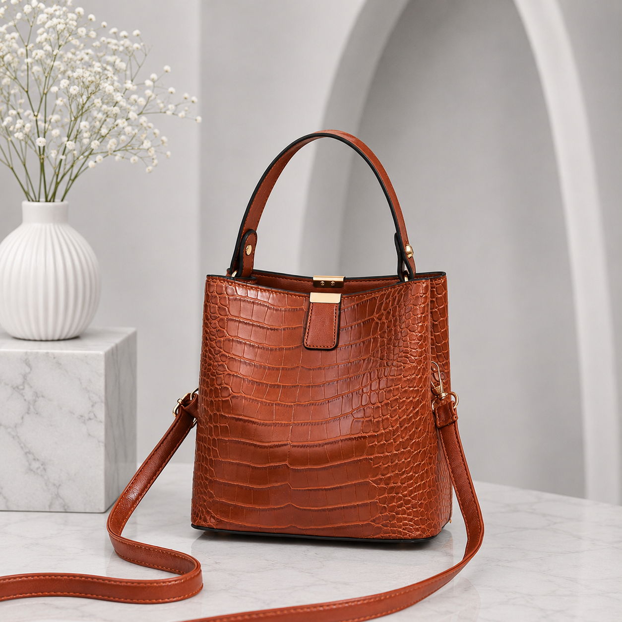 Brown crocodile leather bag