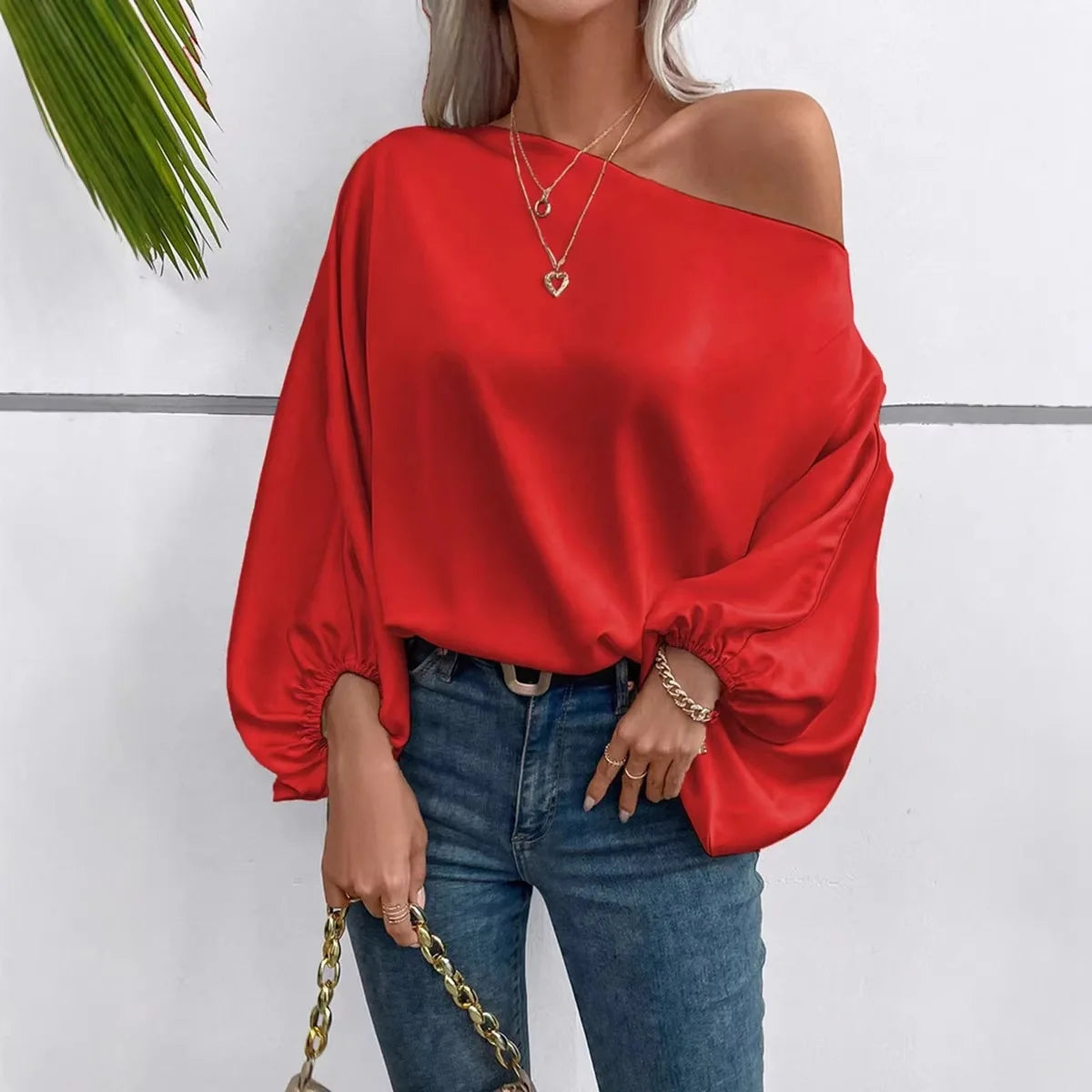 Satin look one shoulder blouse