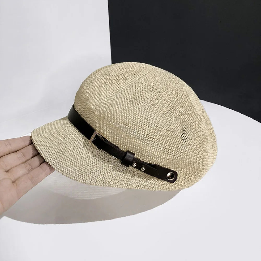 Cream woven baker cap