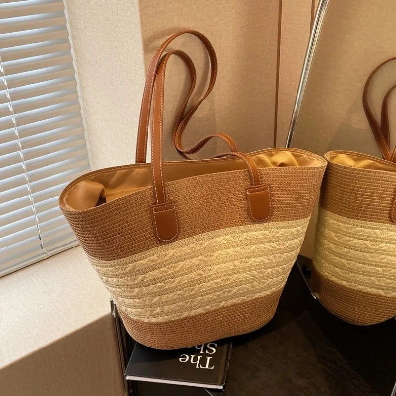 Beach Straw Shoulder Tote