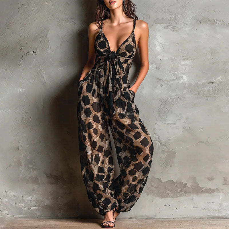 Leopard print wide leg jumpsuit