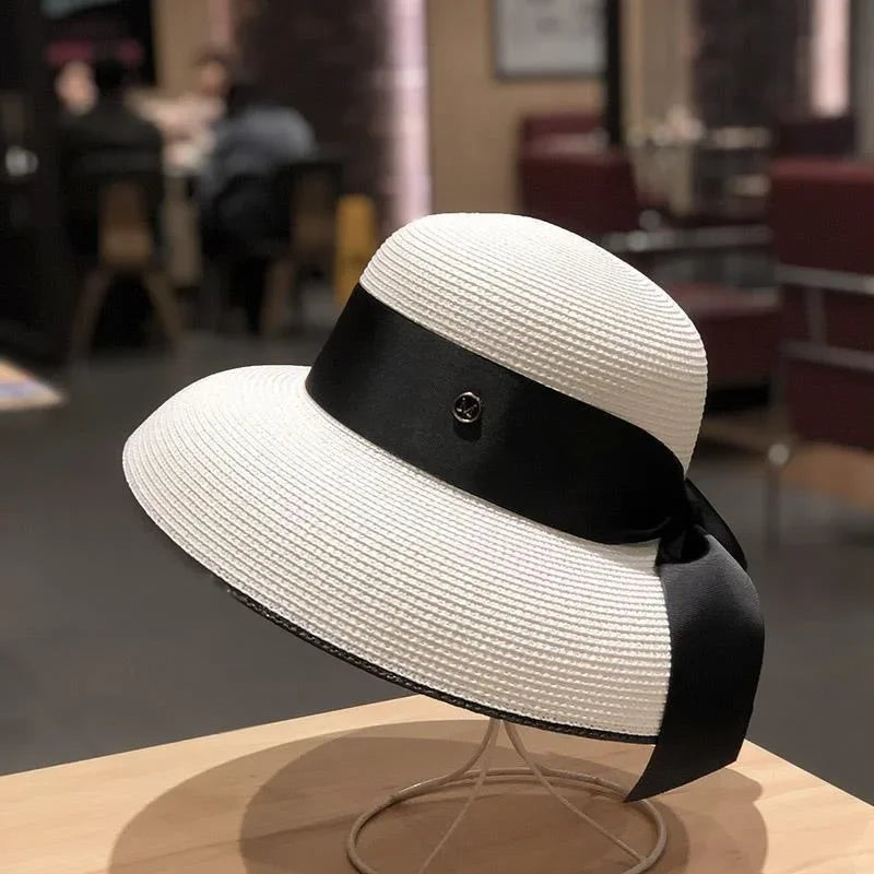 Black ribbon beach hat