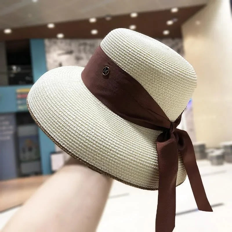Brown ribbon beach hat