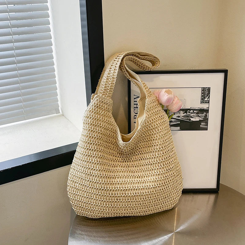 Slouchy straw tote