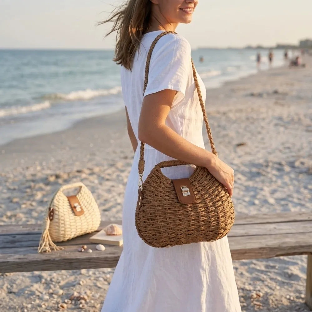 Straw woven crossbody bag