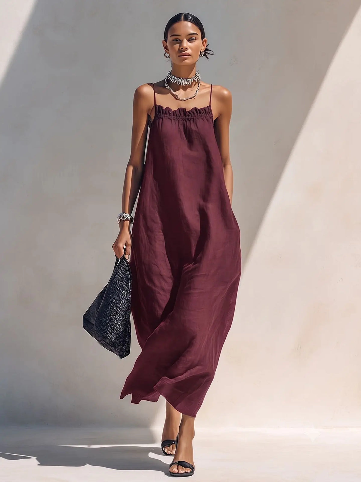 Burgundy loose maxi dress