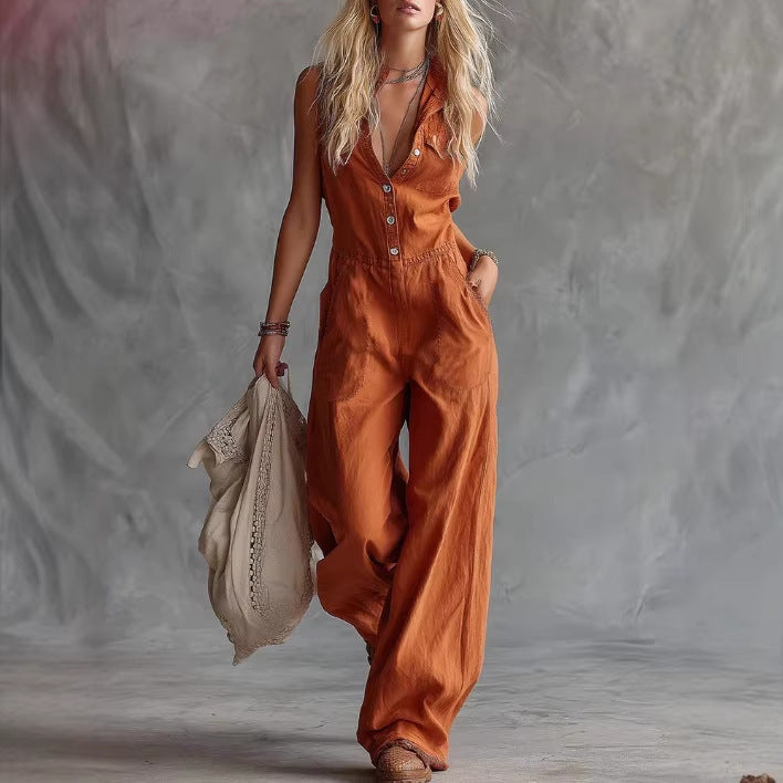 Deep V neck jumpsuit
