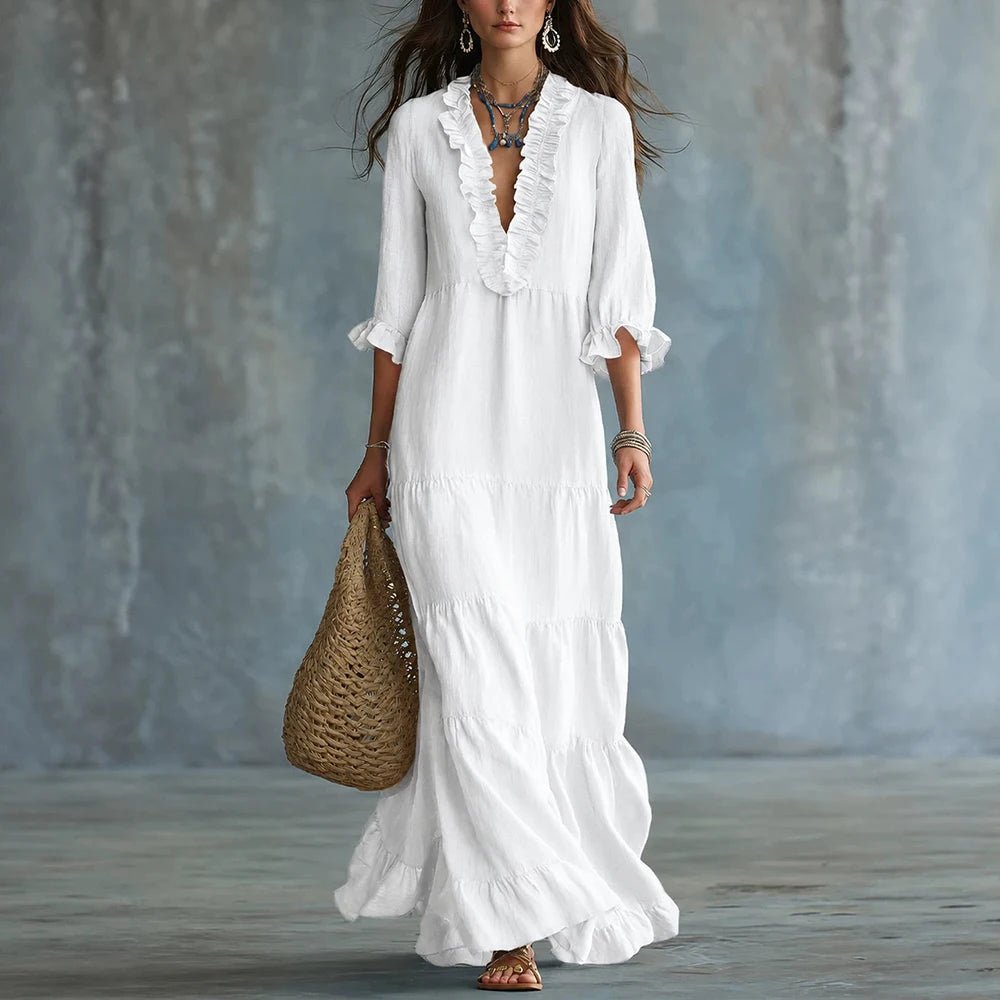 White ruffle maxi dress
