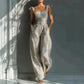 Square Neck Tie Shoulder Striped Jumpsuit