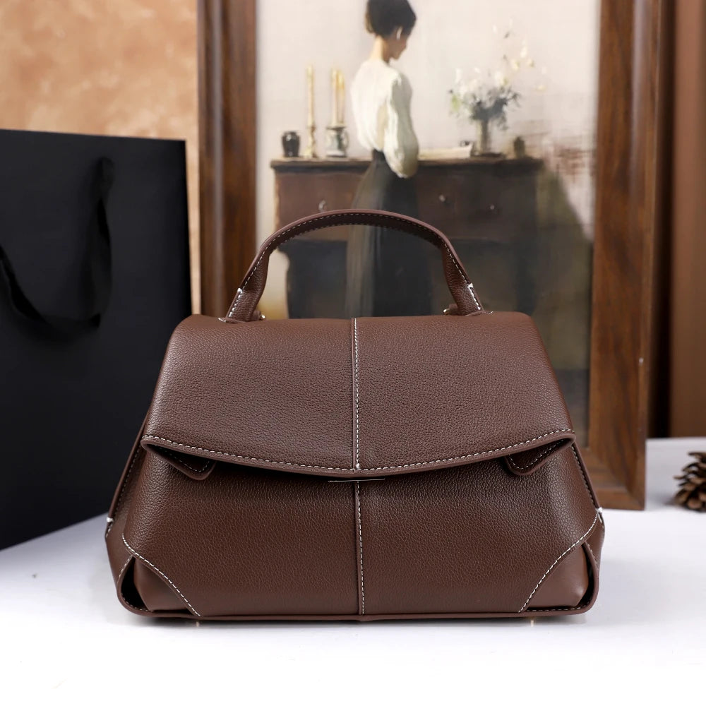 Brown leather handbag women