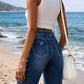 Button front denim shorts