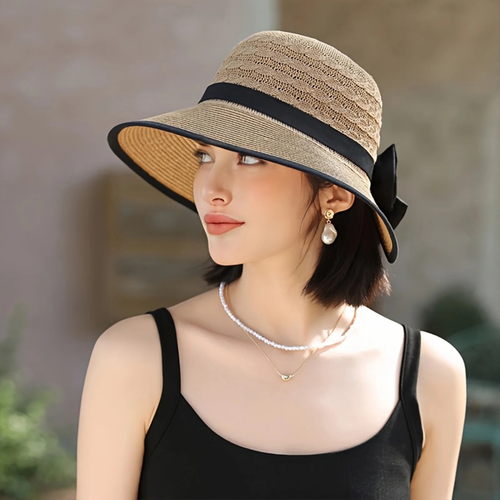 Wide Brim Bow Ribbon Straw Hat