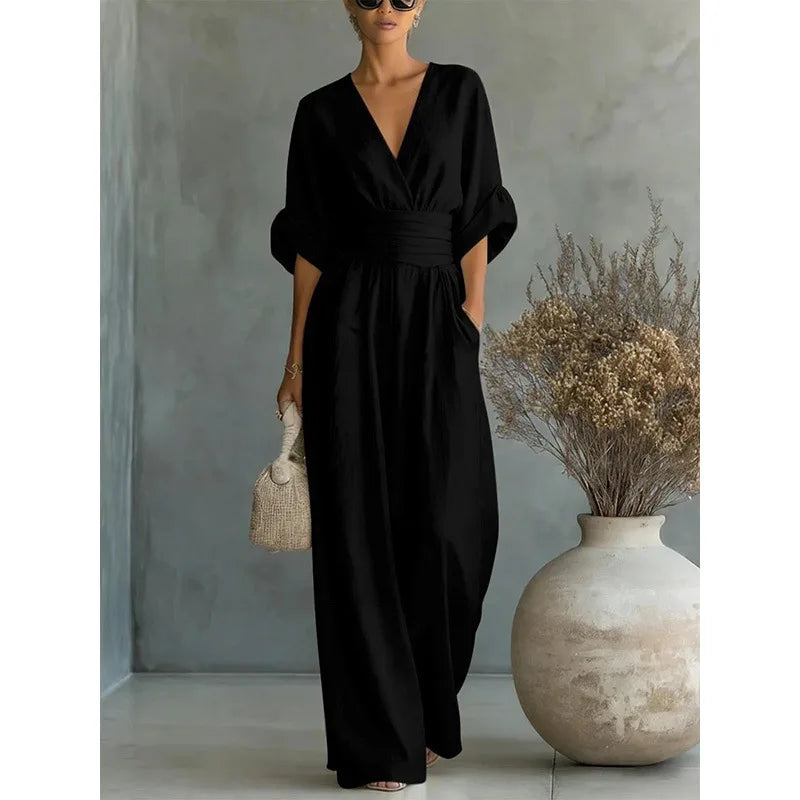 V-Neck Batwing Jumpsuit
