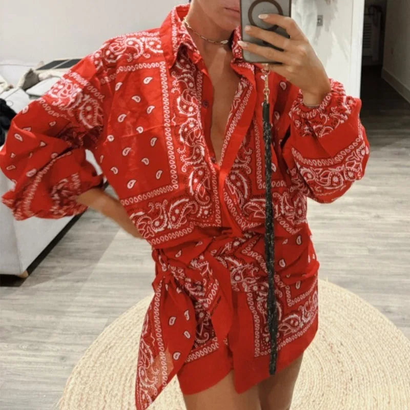 Paisley tie waist dress