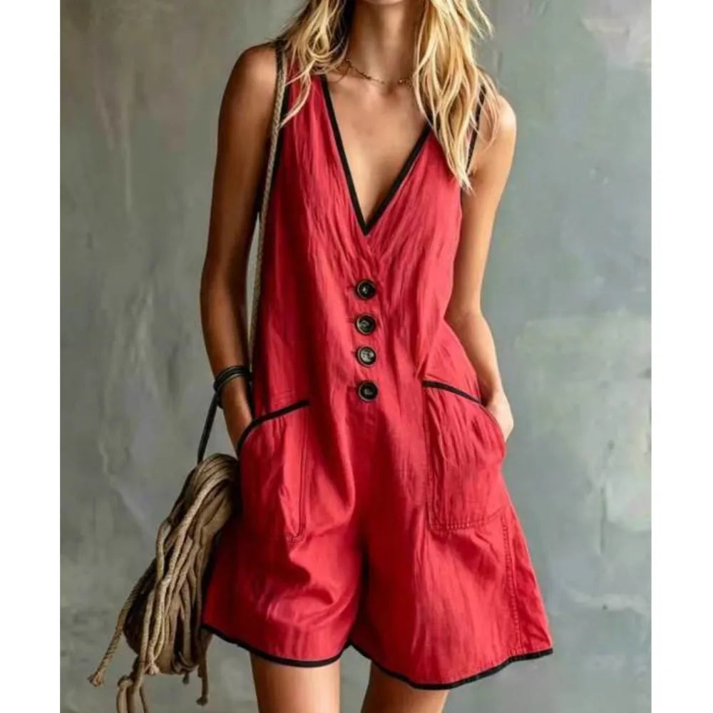 V-neck utility romper
