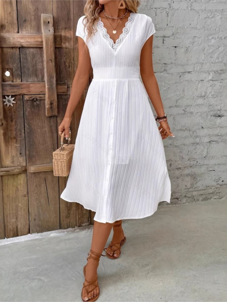Lace neckline midi dress