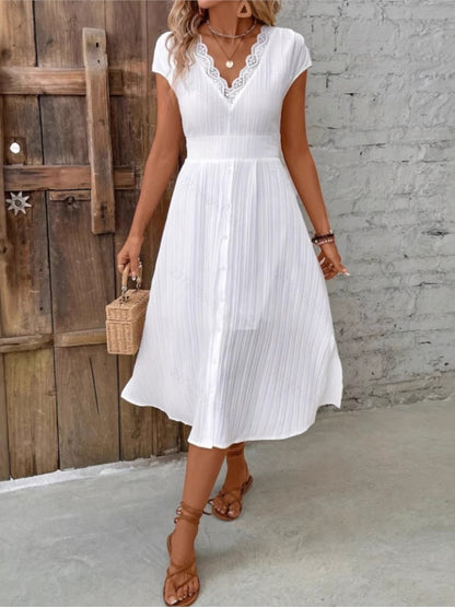 Lace neckline midi dress