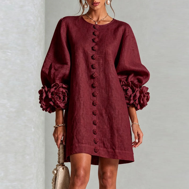 Burgundy flower cuff mini dress